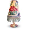 Lámpara de Mesa Artesanal con Estampado Floral y Flecos Celestes