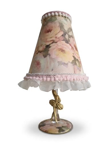 Lámpara de Mesa con Figura de Bailarina y Pantalla Floral Elegante