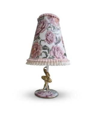 Lámpara de Mesa Artesanal con Figura de Bailarina y Pantalla Floral