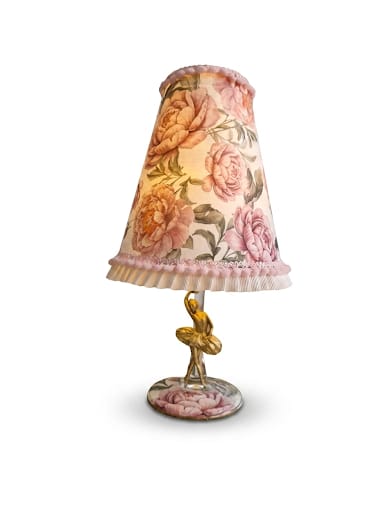 Lámpara de Mesa Artesanal con Figura de Bailarina y Pantalla Floral